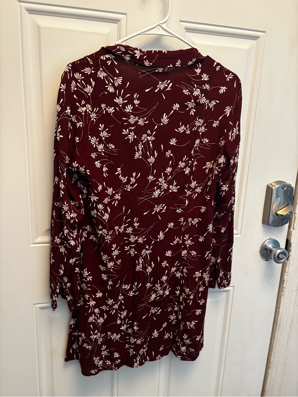 Abercrombie & Fitch Burgundy Floral Long-Sleeve Tunic Dress